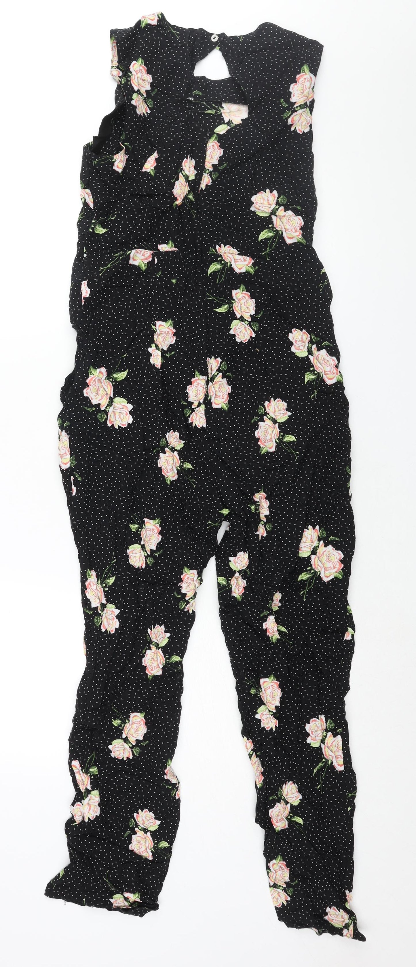 Dorothy Perkins Womens Black Floral Viscose Jumpsuit One-Piece Size 12 L28 in Button