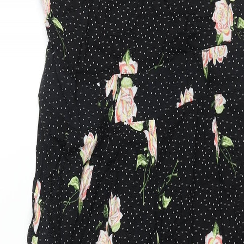 Dorothy Perkins Womens Black Floral Viscose Jumpsuit One-Piece Size 12 L28 in Button