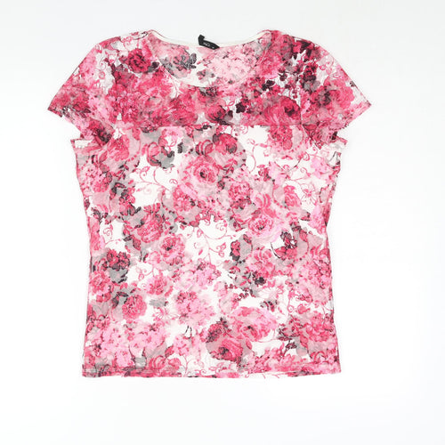 M&Co Womens Pink Geometric Polyester Basic Blouse Size 10 Round Neck