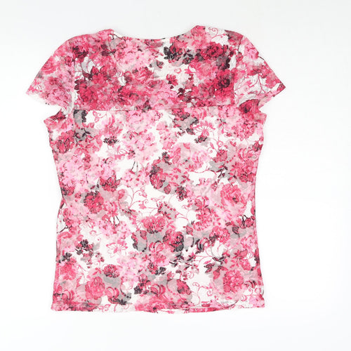 M&Co Womens Pink Geometric Polyester Basic Blouse Size 10 Round Neck