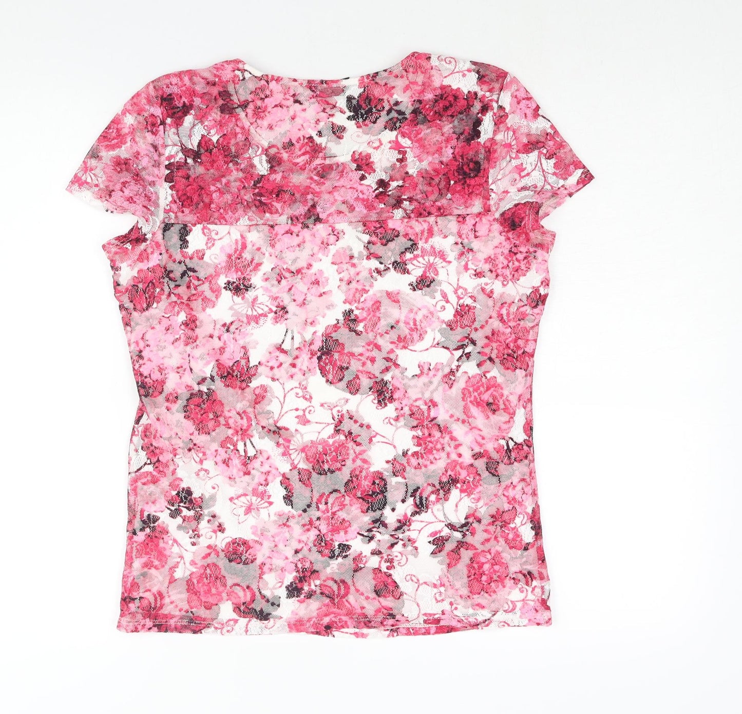 M&Co Womens Pink Geometric Polyester Basic Blouse Size 10 Round Neck