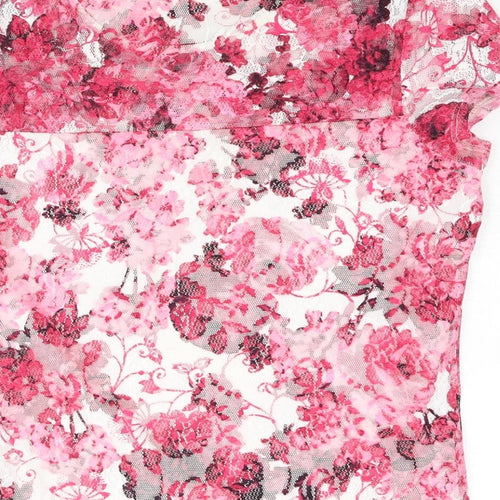 M&Co Womens Pink Geometric Polyester Basic Blouse Size 10 Round Neck