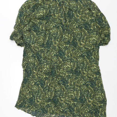 NEXT Womens Green Floral Viscose Shift Size 16 Round Neck Button