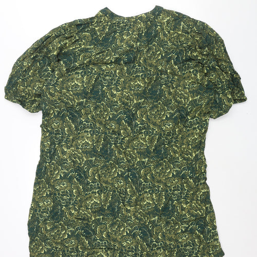 NEXT Womens Green Floral Viscose Shift Size 16 Round Neck Button