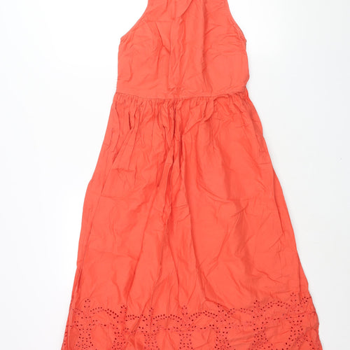 Mango Womens Red Cotton Sheath Size S Round Neck Button - Embroidered Hem