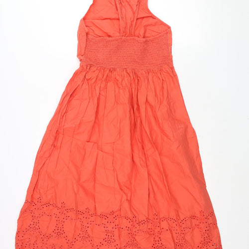Mango Womens Red Cotton Sheath Size S Round Neck Button - Embroidered Hem