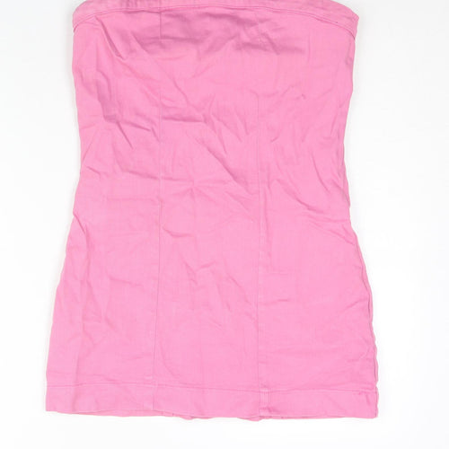 PRETTYLITTLETHING Womens Pink Cotton Mini Size 10 Square Neck Zip