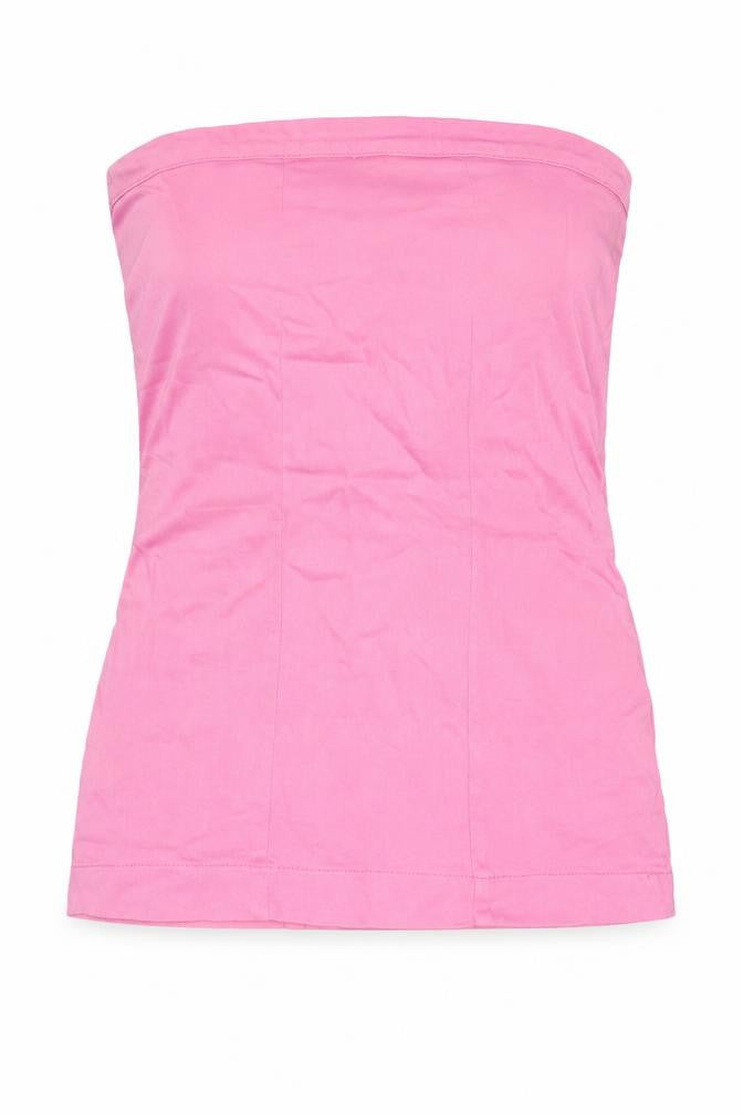 Front view of PRETTYLITTLETHING women’s pink cotton mini, size UK 10, square neck zip