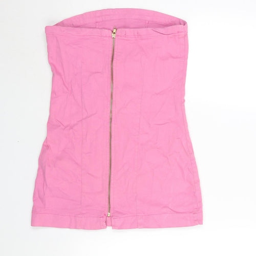 PRETTYLITTLETHING Womens Pink Cotton Mini Size 10 Square Neck Zip