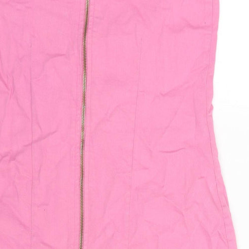 PRETTYLITTLETHING Womens Pink Cotton Mini Size 10 Square Neck Zip