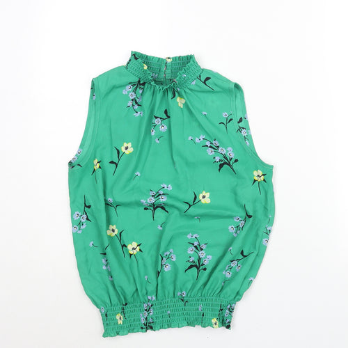 Dorothy Perkins Womens Green Floral Polyester Basic Blouse Size 8 Mock Neck - Rouched