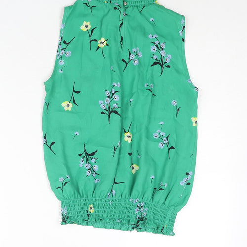 Dorothy Perkins Womens Green Floral Polyester Basic Blouse Size 8 Mock Neck - Rouched