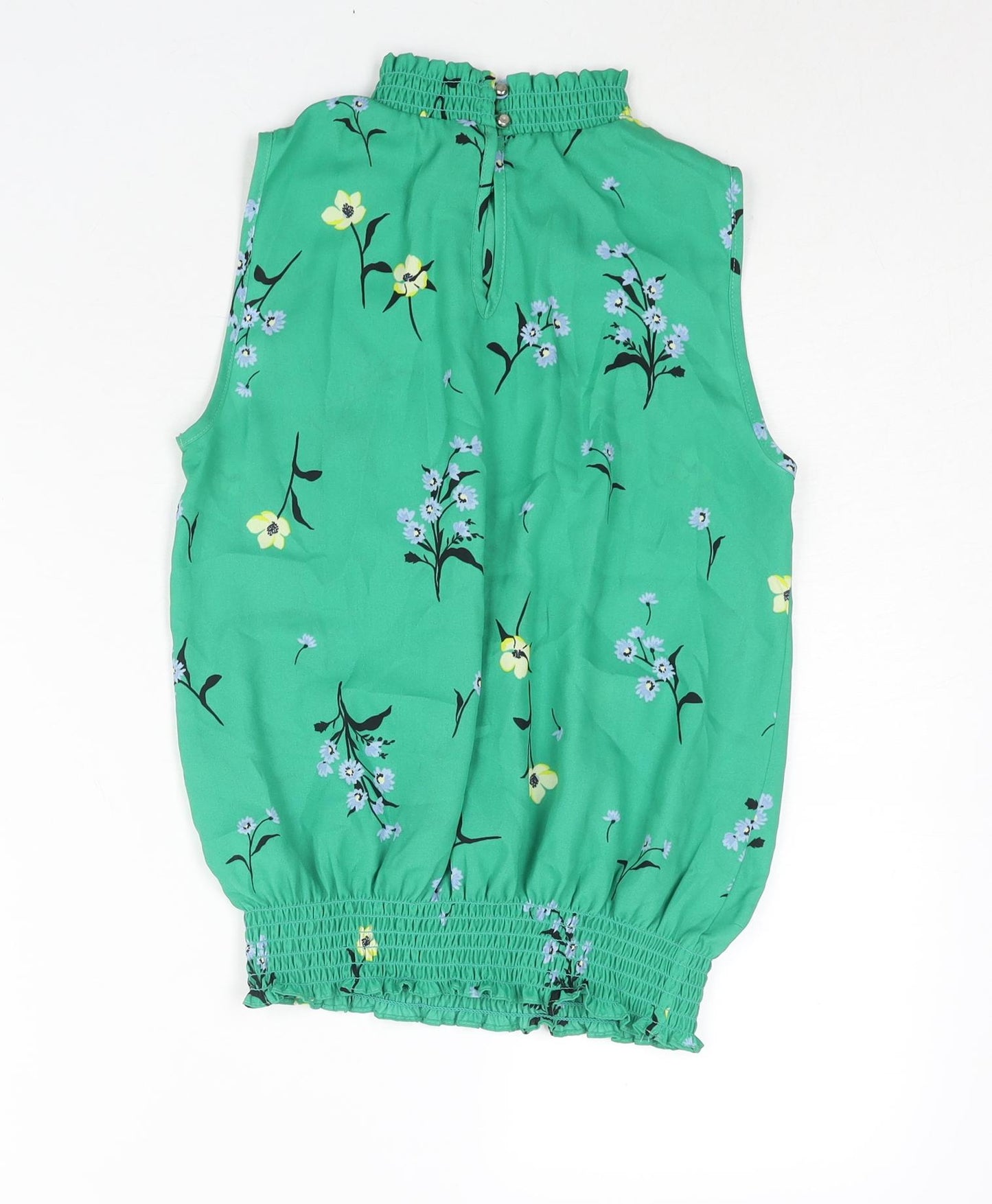 Dorothy Perkins Womens Green Floral Polyester Basic Blouse Size 8 Mock Neck - Rouched