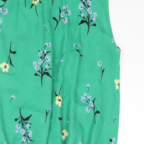 Dorothy Perkins Womens Green Floral Polyester Basic Blouse Size 8 Mock Neck - Rouched