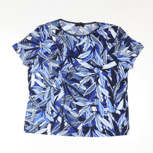 Anna Rose Womens Blue Geometric Polyester Basic Blouse Size XL Round Neck