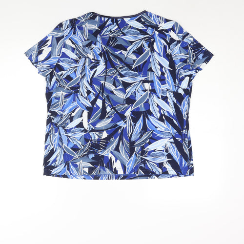 Anna Rose Womens Blue Geometric Polyester Basic Blouse Size XL Round Neck