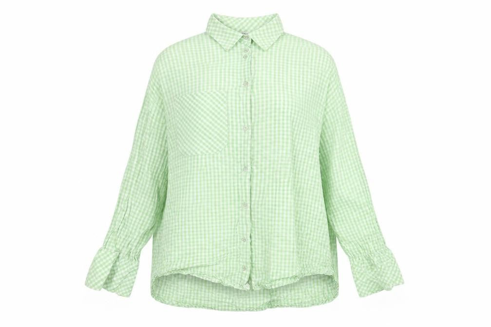 Stradivarius Womens Green Check Cotton Basic Button-Up Size L Collared - Oversized