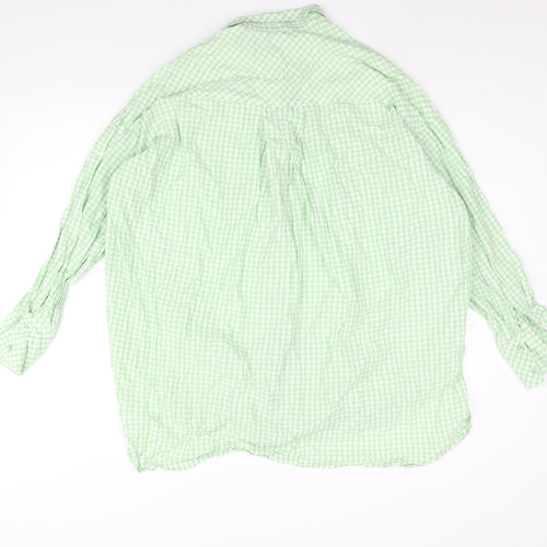 Stradivarius Womens Green Check Cotton Basic Button-Up Size L Collared - Oversized