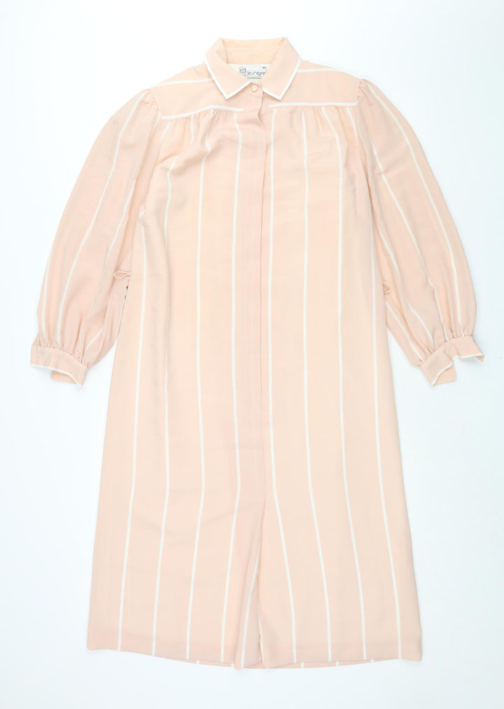 Jeunesse Womens Pink Striped Polyester Shift Size 12 Collared Button - Vintage