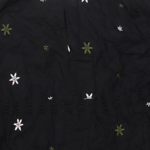 NEXT Womens Black Geometric Viscose Shift Size 12 Round Neck Tie - Drawstring Detail Tassle Embroidered