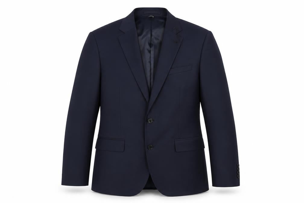 Front view of Marks & Spencer men’s blue polyester jacket suit jacket, size 40, regular
