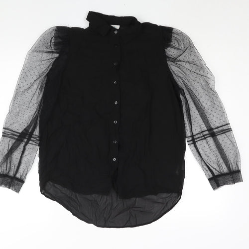 Blue Vanilla Womens Black Polyester Basic Button-Up Size 12 Collared - Mesh Sleeve