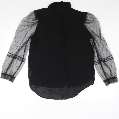 Blue Vanilla Womens Black Polyester Basic Button-Up Size 12 Collared - Mesh Sleeve