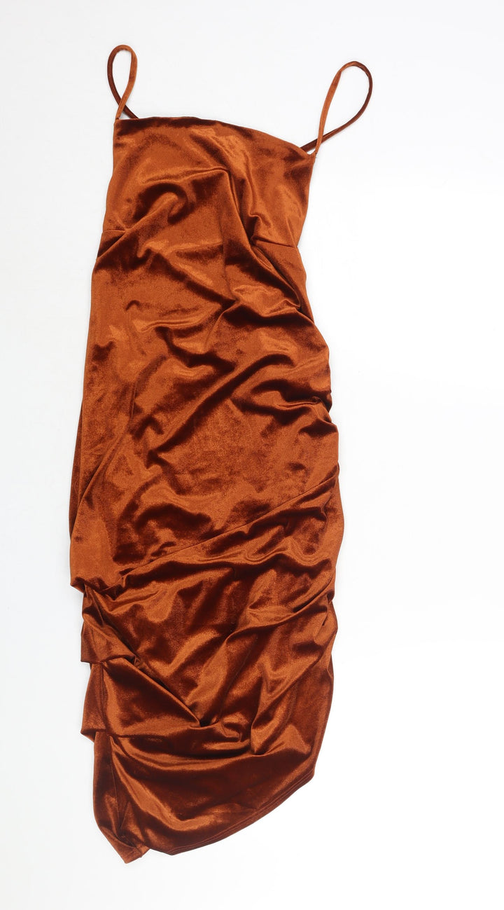 ASOS Womens Brown Polyester Shift Size 12 Sweetheart Lace Up - Rouched