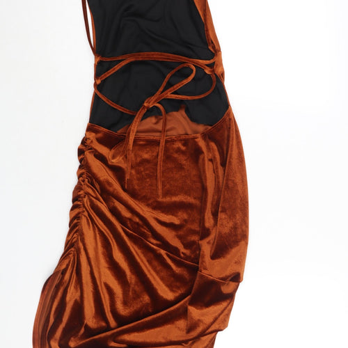ASOS Womens Brown Polyester Shift Size 12 Sweetheart Lace Up - Rouched