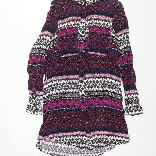 Divided Womens Multicoloured Geometric Viscose Shift Size 14 Round Neck Button