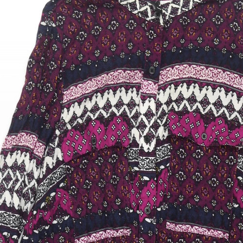 Divided Womens Multicoloured Geometric Viscose Shift Size 14 Round Neck Button