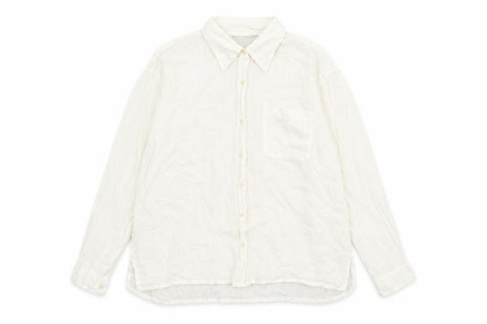 Front view of Endliess Spirit women’s white viscose basic button-up, size L, collared