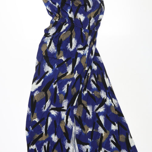 Bobeau Womens Blue Geometric Viscose Tank Dress Size 6 Round Neck Pullover - Drawstring Waist