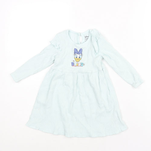 Disney Girls Blue Cotton A-Line Size 12-18 Months Round Neck Button - Daisy Duck Print