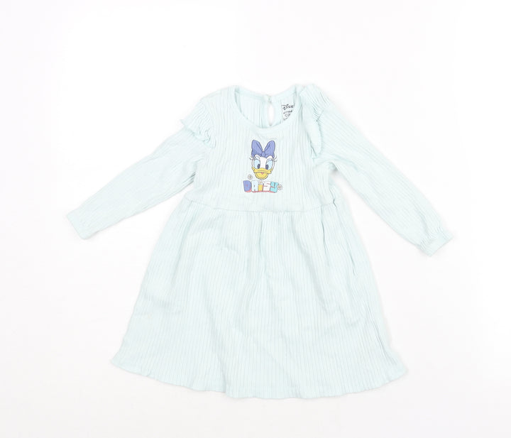 Disney Girls Blue Cotton A-Line Size 12-18 Months Round Neck Button - Daisy Duck Print