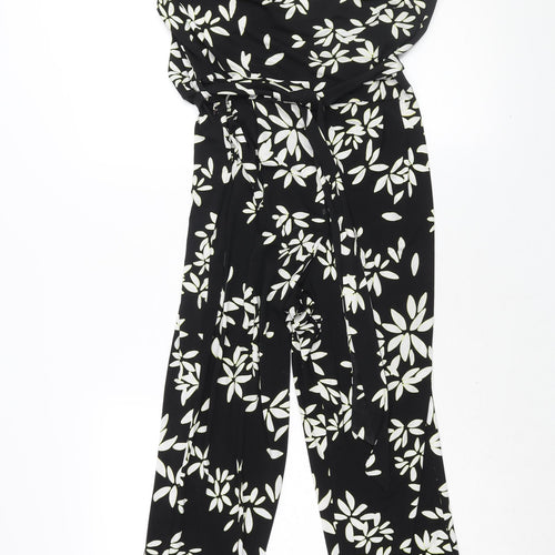 Wallis Womens Black Floral Polyester Jumpsuit One-Piece Size 12 L27 in Button