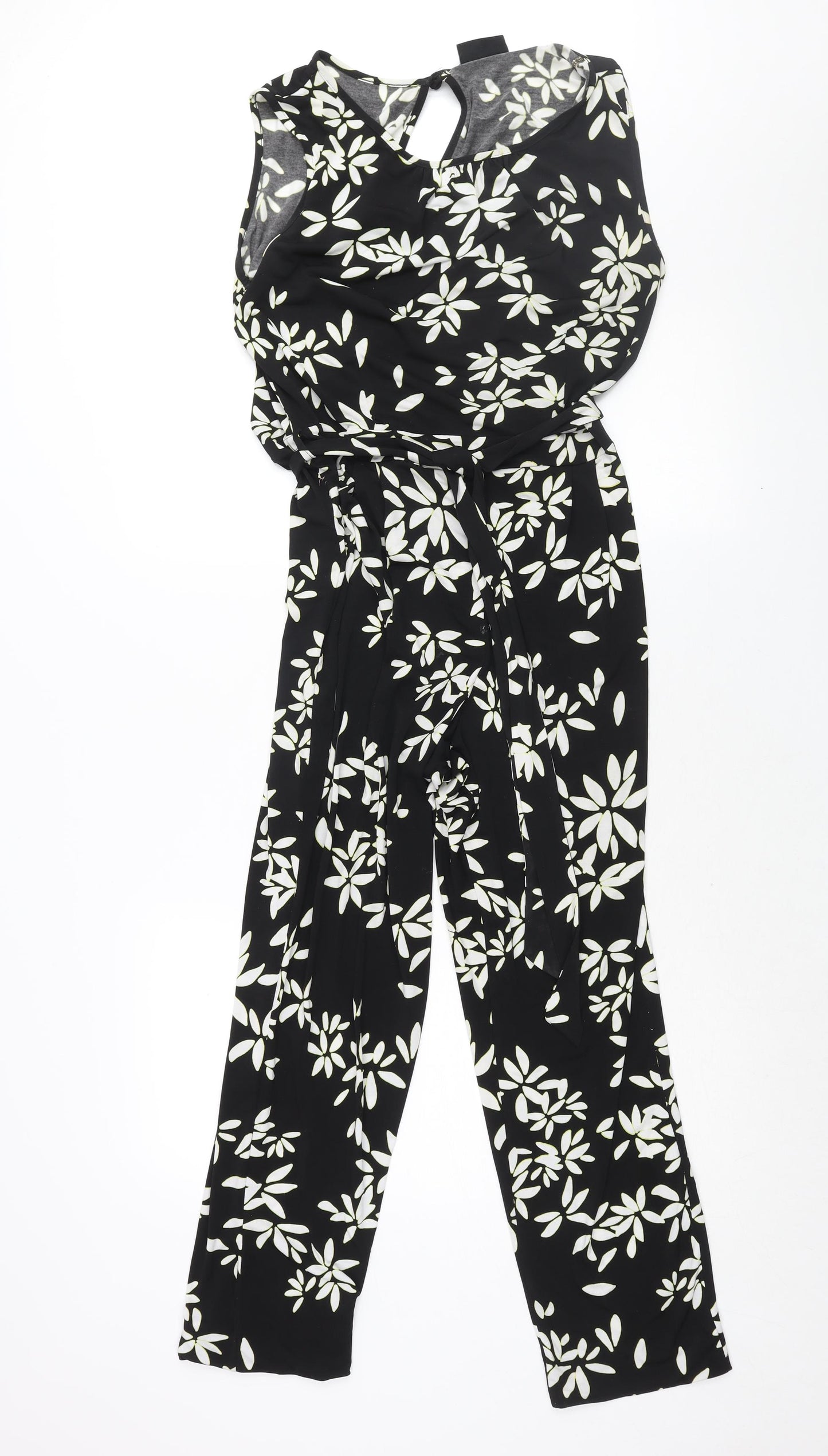 Wallis Womens Black Floral Polyester Jumpsuit One-Piece Size 12 L27 in Button