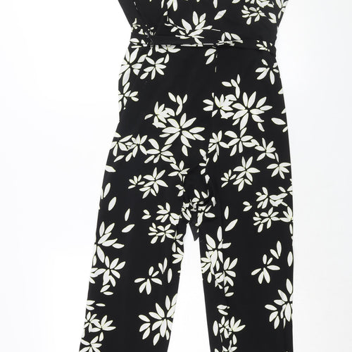 Wallis Womens Black Floral Polyester Jumpsuit One-Piece Size 12 L27 in Button