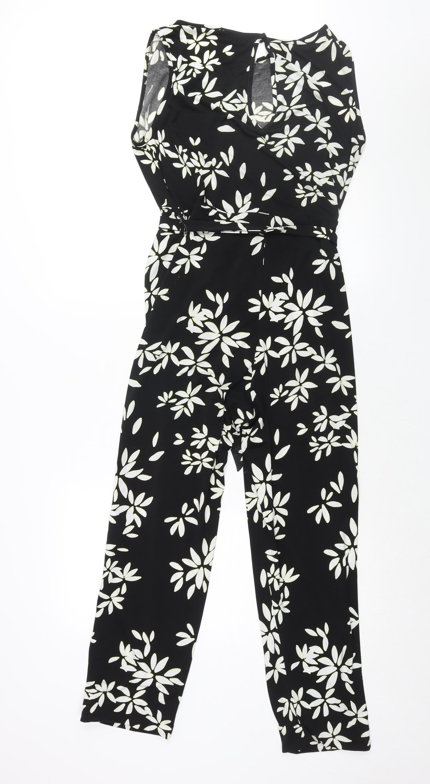 Wallis Womens Black Floral Polyester Jumpsuit One-Piece Size 12 L27 in Button