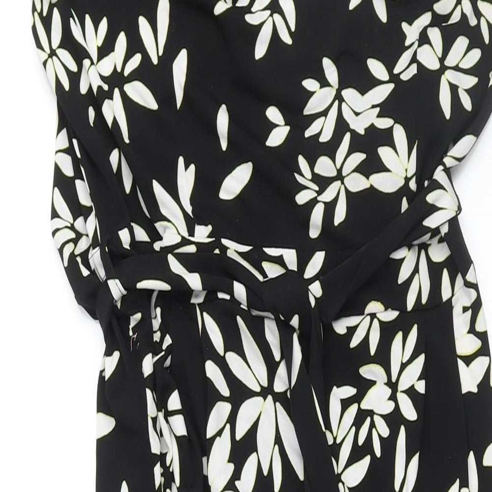 Wallis Womens Black Floral Polyester Jumpsuit One-Piece Size 12 L27 in Button