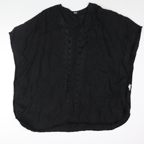 Privacy Womens Black Polyester Cover Up Size 18 - Fringe Edge Embroidered
