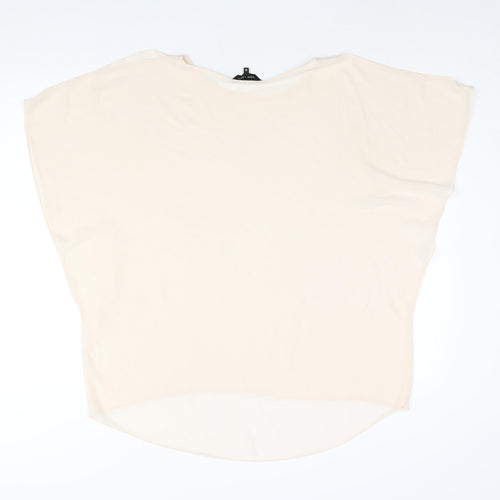New Look Womens Ivory Polyester Basic Blouse Size 14 Round Neck - Semi Sheer