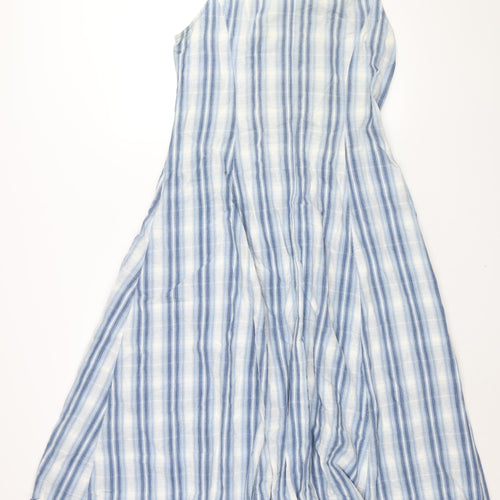 QED Womens Blue Check Cotton Shift Size L Scoop Neck Button