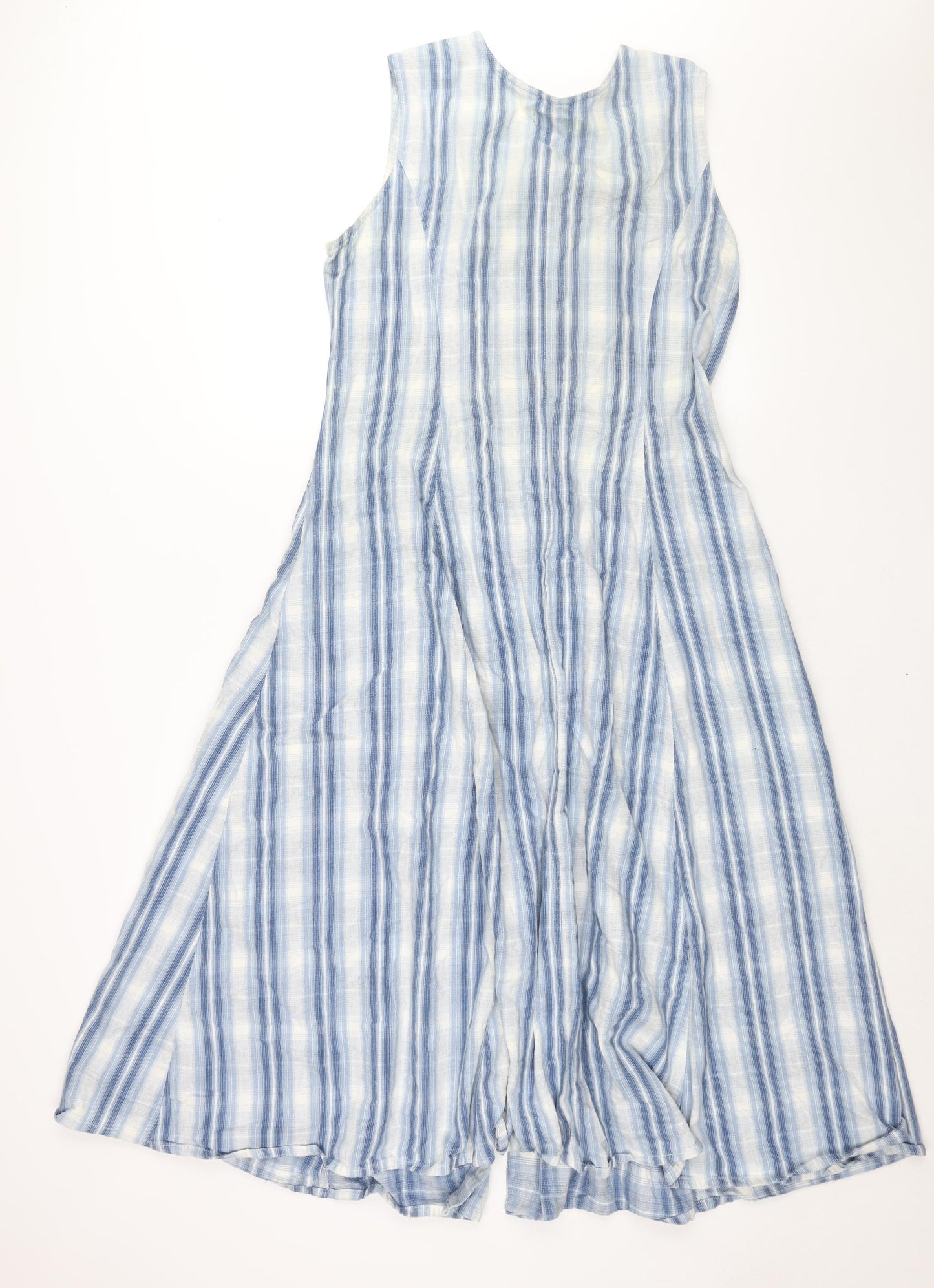 QED Womens Blue Check Cotton Shift Size L Scoop Neck Button