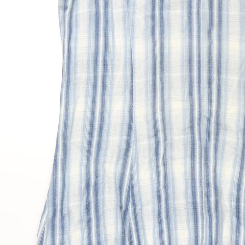 QED Womens Blue Check Cotton Shift Size L Scoop Neck Button