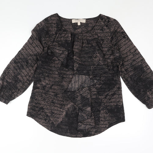 Fenn Wright Manson Womens Black Geometric Polyester Basic Blouse Size 12 Round Neck - Waterfall Frill