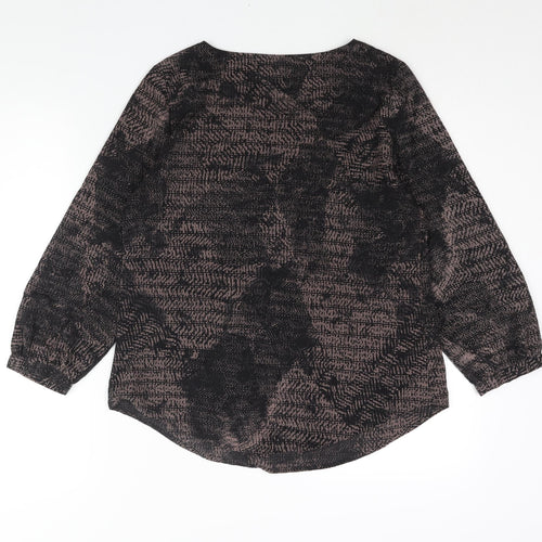 Fenn Wright Manson Womens Black Geometric Polyester Basic Blouse Size 12 Round Neck - Waterfall Frill