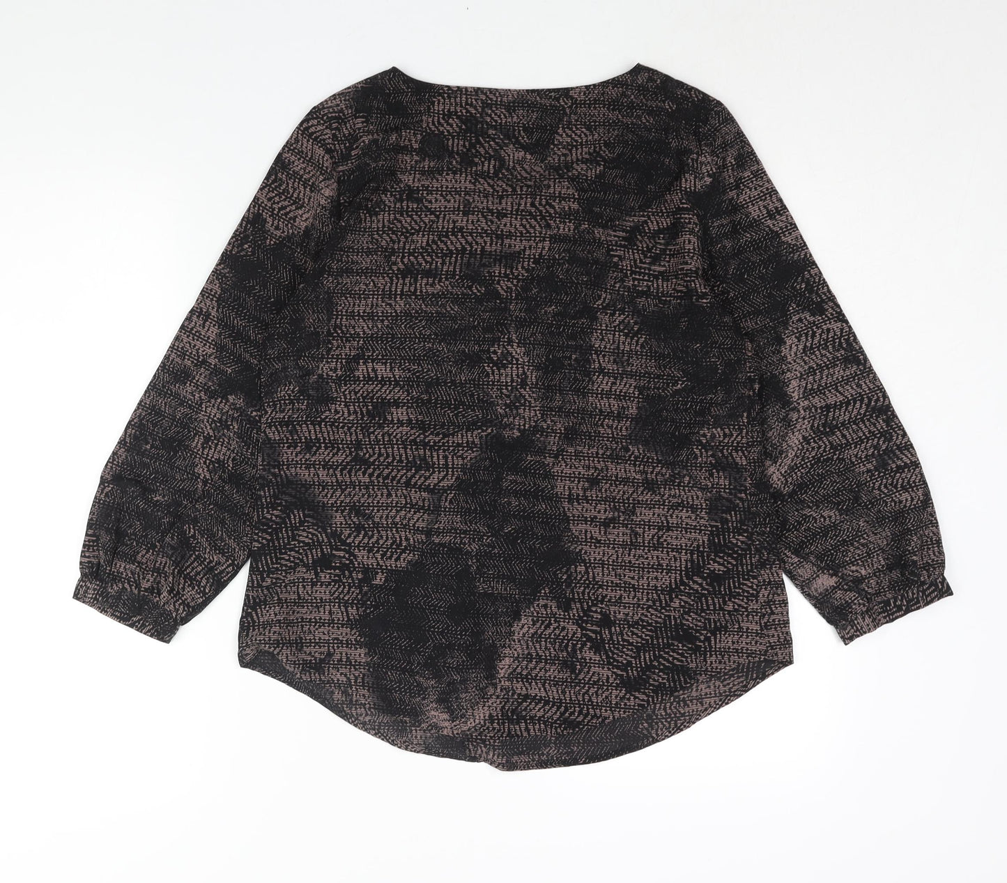 Fenn Wright Manson Womens Black Geometric Polyester Basic Blouse Size 12 Round Neck - Waterfall Frill