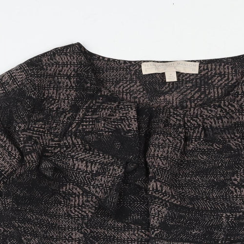 Fenn Wright Manson Womens Black Geometric Polyester Basic Blouse Size 12 Round Neck - Waterfall Frill