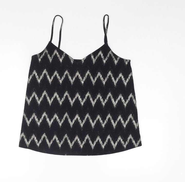 Topshop Womens Black Geometric Polyester Basic Tank Size 10 V-Neck
